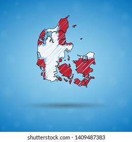 Scribble map of Denmark. Sketch Country map for infographic, brochures and presentations, Stylized sketch map of Denmark. Vector illustration eps 10.