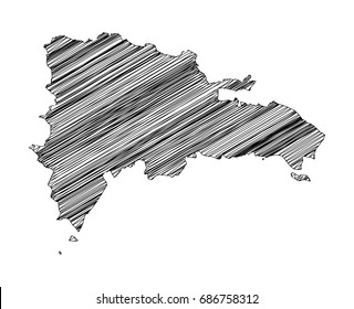 Scribble map of Dominican Republic. Sketch hand drawn, black map isolated on white background. Vector illustration eps 10.