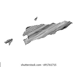 Scribble map of East Timor. Sketch hand drawn, black map isolated on white background. Vector illustration eps 10.