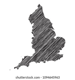 Scribble map of England. Sketch Country map black for infographic , brochures and presentations. isolated on white background. Vector illustration eps 10.