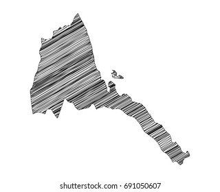 Scribble map of Eritrea. Sketch hand drawn, black map isolated on white background. Vector illustration eps 10.