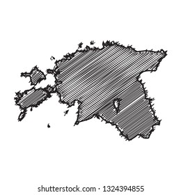 Scribble map of Estonia. Sketch Country map black for infographic , brochures and presentations. isolated on white background. Vector illustration eps 10.