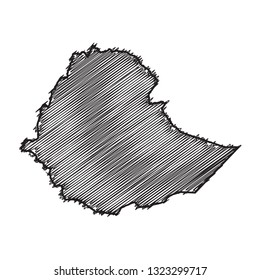 Scribble map of Ethiopia. Sketch Country map black for infographic , brochures and presentations. isolated on white background. Vector illustration eps 10.