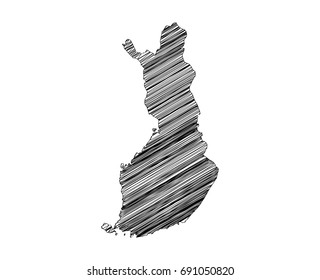 Scribble map of Finland. Sketch hand drawn, black map isolated on white background. Vector illustration eps 10.