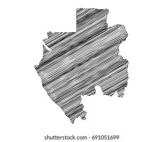 Scribble map of Gabon. Sketch hand drawn, black map isolated on white background. Vector illustration eps 10.