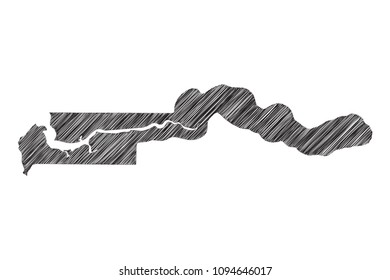 Scribble map of Gambia. Sketch Country map black for infographic , brochures and presentations. isolated on white background. Vector illustration eps 10.