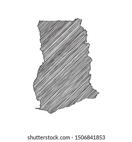 Scribble map of Ghana black drawing, pencil sketch on white background. Vector illustration eps10.