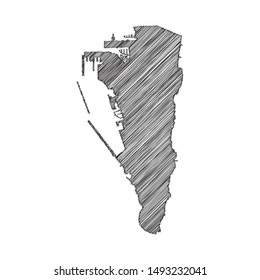Scribble map of Gibraltar black drawing, pencil sketch on white background. Vector illustration eps10.