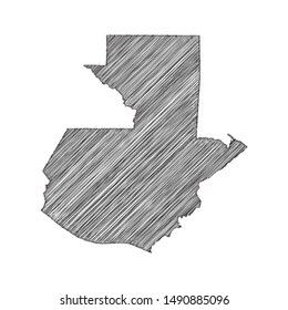 Scribble map of Guatemala black drawing, pencil sketch on white background. Vector illustration eps10.