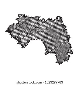 Scribble map of Guinea. Sketch Country map black for infographic , brochures and presentations. isolated on white background. Vector illustration eps 10.