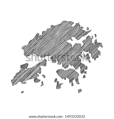 Scribble map of Hong Kong black drawing, pencil sketch on white background. Vector illustration eps10.