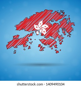 Scribble map of Hong Kong. Sketch Country map for infographic, brochures and presentations, Stylized sketch map of Hong Kong. Vector illustration eps 10.