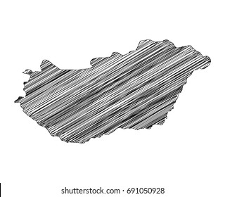Scribble map of Hungary. Sketch hand drawn, black map isolated on white background. Vector illustration eps 10.