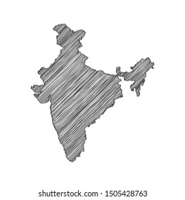 Scribble map of India black drawing, pencil sketch on white background. Vector illustration eps10.