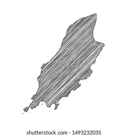 Scribble map of Isle of Man black drawing, pencil sketch on white background. Vector illustration eps10.