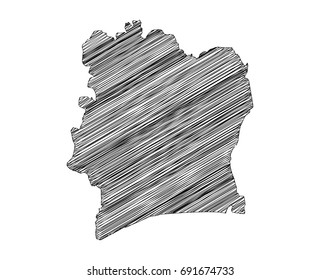 Scribble map of Ivory. Sketch hand drawn, black map isolated on white background. Vector illustration eps 10.