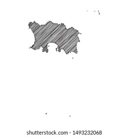 Scribble map of Jersey black drawing, pencil sketch on white background. Vector illustration eps10.