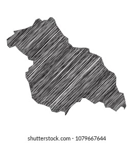 Scribble map of Kashmir. Sketch Country map black for infographic , brochures and presentations. isolated on white background. Vector illustration eps 10.