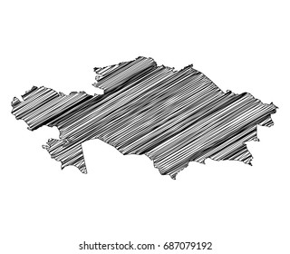 Scribble map of Kazakhstan. Sketch hand drawn, black map isolated on white background. Vector illustration eps 10.