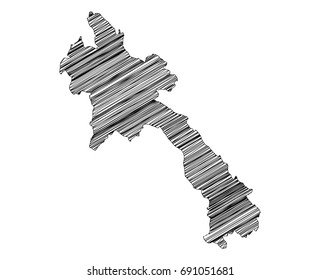 Scribble map of Laos. Sketch hand drawn, black map isolated on white background. Vector illustration eps 10.