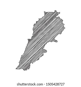 Scribble map of Lebanon black drawing, pencil sketch on white background. Vector illustration eps10.