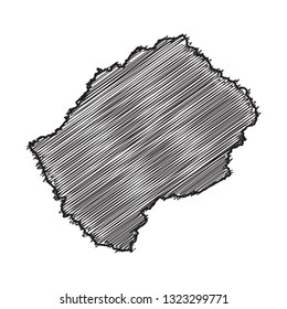 Scribble map of Lesotho. Sketch Country map black for infographic , brochures and presentations. isolated on white background. Vector illustration eps 10.