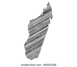 Scribble map of Madagascar. Sketch hand drawn, black map isolated on white background. Vector illustration eps 10.