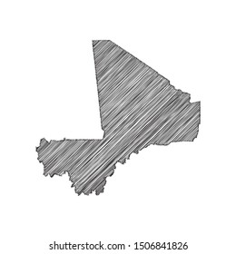 Scribble map of Mali black drawing, pencil sketch on white background. Vector illustration eps10.