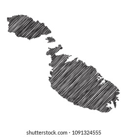 Scribble map of Malta. Sketch Country map black for infographic , brochures and presentations. isolated on white background. Vector illustration eps 10.