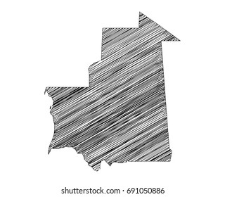 Scribble map of Mauritania. Sketch hand drawn, black map isolated on white background. Vector illustration eps 10.