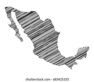 Scribble map of Mexico. Sketch hand drawn, black map isolated on white background. Vector illustration eps 10.