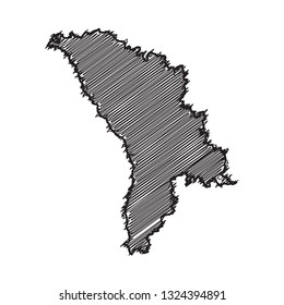 Scribble map of Moldova. Sketch Country map black for infographic , brochures and presentations. isolated on white background. Vector illustration eps 10.