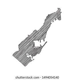 Scribble map of Monaco black drawing, pencil sketch on white background. Vector illustration eps10.