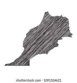 Scribble map of Morocco. Sketch Country map black for infographic , brochures and presentations. isolated on white background. Vector illustration eps 10.