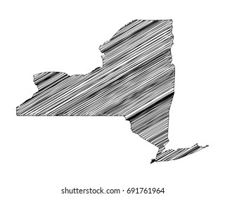 Scribble map of New York. Sketch hand drawn, black map isolated on white background. Vector illustration eps 10.