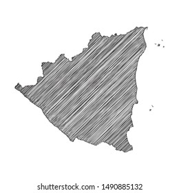 Scribble map of Nicaragua black drawing, pencil sketch on white background. Vector illustration eps10.
