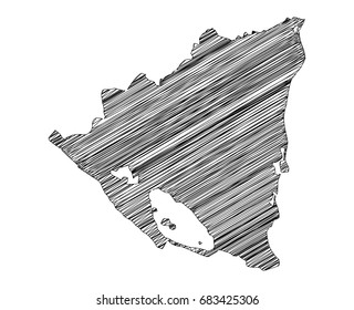 Scribble map of Nicaragua. Sketch hand drawn, black map isolated on white background. Vector illustration eps 10.