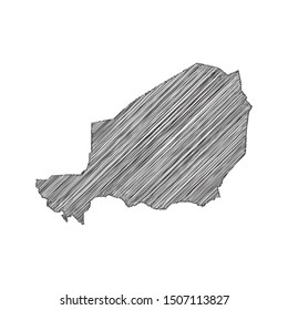 Scribble map of Niger black drawing, pencil sketch on white background. Vector illustration eps10.