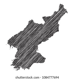 Scribble map of North Korea. Sketch Country map black for infographic , brochures and presentations. isolated on white background. Vector illustration eps 10.