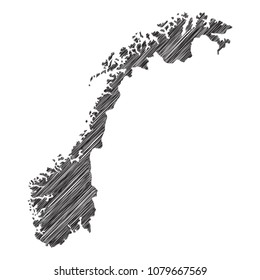 Scribble map of Norway. Sketch Country map black for infographic , brochures and presentations. isolated on white background. Vector illustration eps 10.