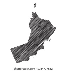 Scribble map of Oman. Sketch Country map black for infographic , brochures and presentations. isolated on white background. Vector illustration eps 10.