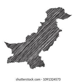 Scribble map of Pakistan. Sketch Country map black for infographic , brochures and presentations. isolated on white background. Vector illustration eps 10.