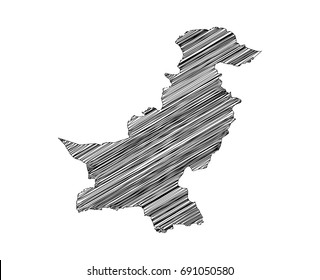Scribble map of Pakistan. Sketch hand drawn, black map isolated on white background. Vector illustration eps 10.