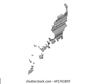 Scribble map of Palau. Sketch hand drawn, black map isolated on white background. Vector illustration eps 10.