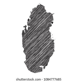 Scribble map of Qatar. Sketch Country map black for infographic , brochures and presentations. isolated on white background. Vector illustration eps 10.