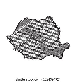 Scribble map of Romania. Sketch Country map black for infographic , brochures and presentations. isolated on white background. Vector illustration eps 10.