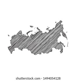 Scribble map of Russia black drawing, pencil sketch on white background. Vector illustration eps10.