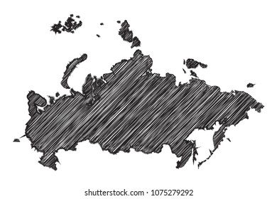 Scribble map of Russia. Sketch Country map black for infographic , brochures and presentations. isolated on white background. Vector illustration eps 10.