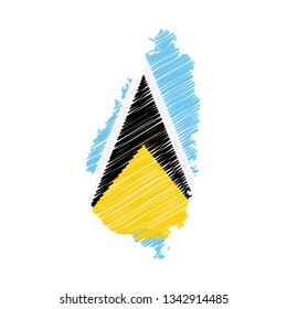 Scribble map of Saint Lucia. Sketch Country map for infographic , brochures and presentations. Vector illustration eps 10.
