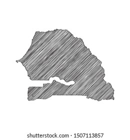Scribble map of Senegal black drawing, pencil sketch on white background. Vector illustration eps10.